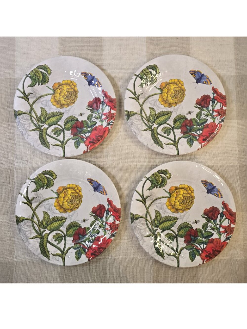 Pier 1 Floral Botanical Butterflies Melamine Luncheon Plates 8.5 Inch Set of 4